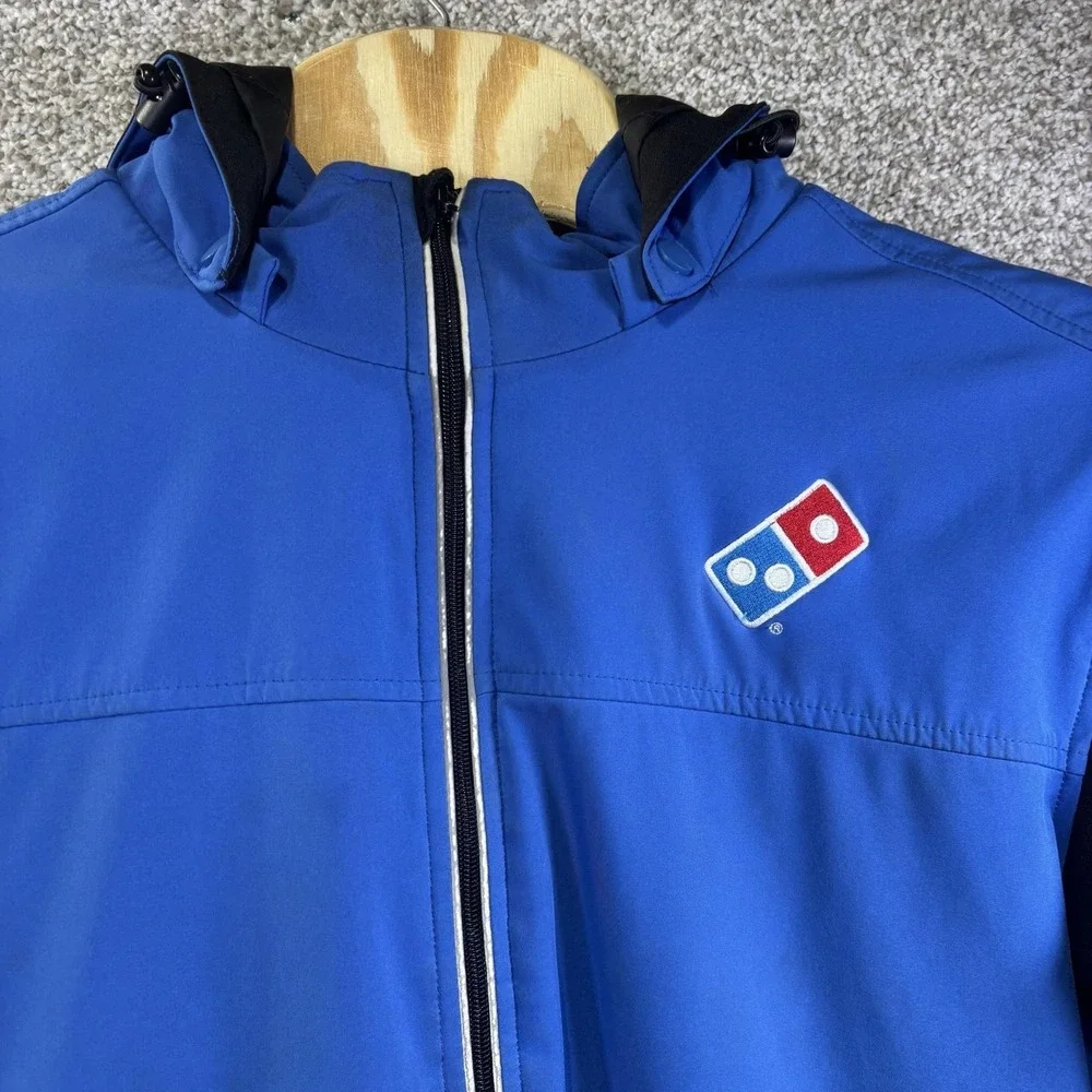 Domino's Gear‎ Jacket Mens Large Blue Black Hooded Windbreaker Workwear Zip